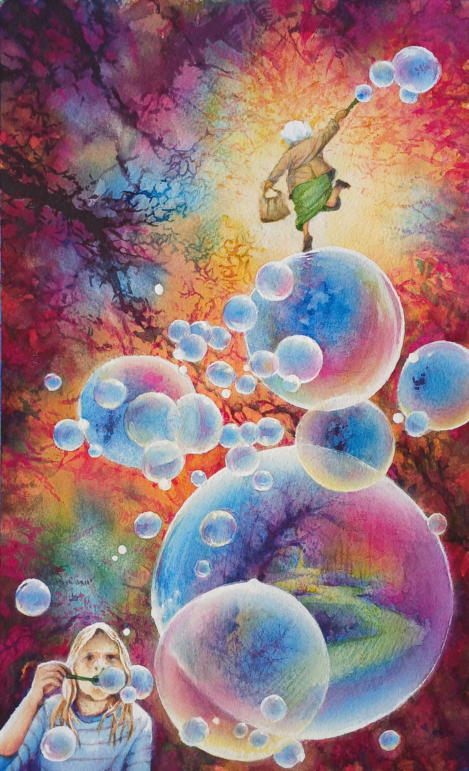 'Journey into the Light' - Water Media 15 in x 9 in Original and Giclee reproductions available